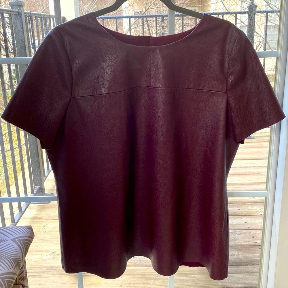 Chicos top burgundy soft,  leathery looking size 2 machine washable $14